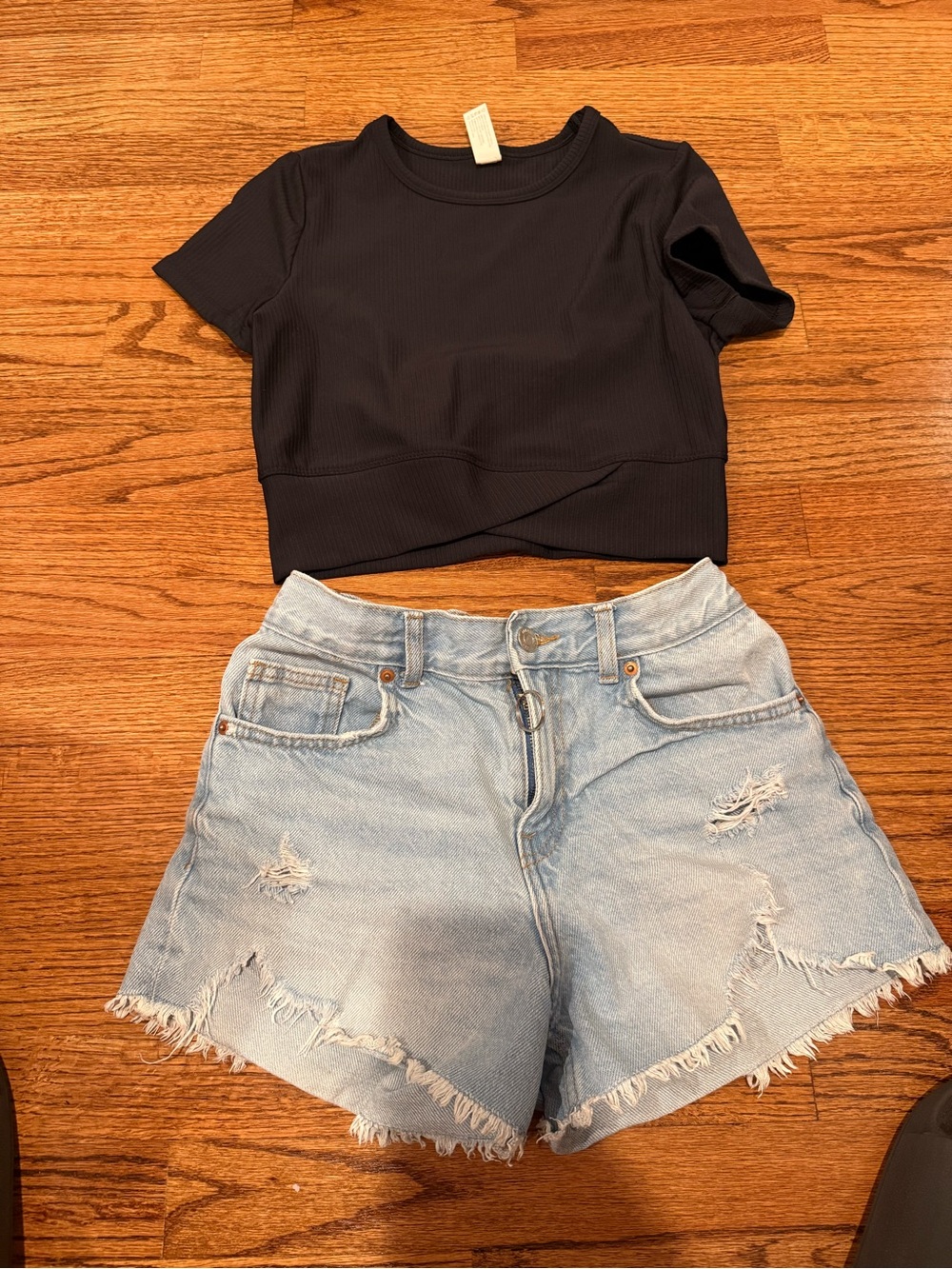 Zara Light Blue Distressed Denim Shorts